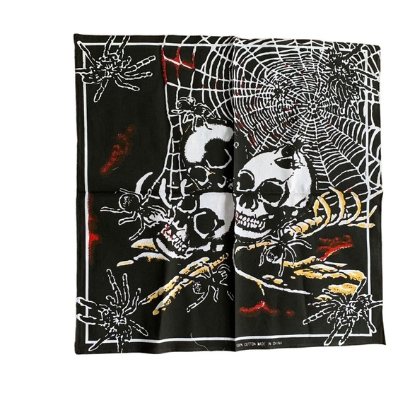 Skull Spider Web Black Bandana Punk Rock Edgy Biker Rave Festival Y2K Goth NEW - Picture 1 of 7